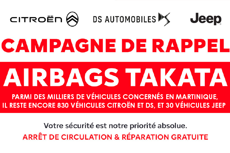 Communiqué de presse TAKATA Campagne de rappel Citroën DS et Jeep en Martinique